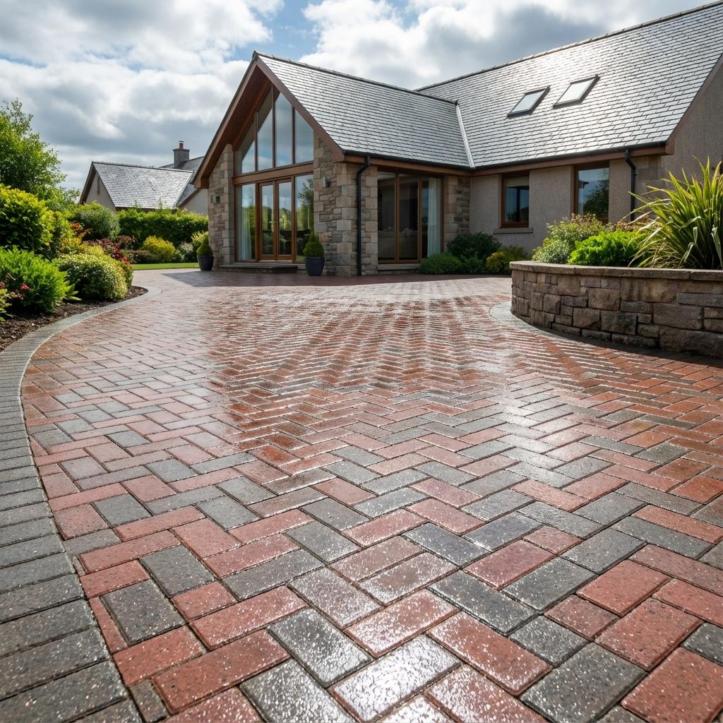 Clean monoblock driveway after professional pressure washing